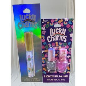 New Lucky‎ Charms Scented Lip Gloss & Nail Polish Set - Glitter Pink & Silver!